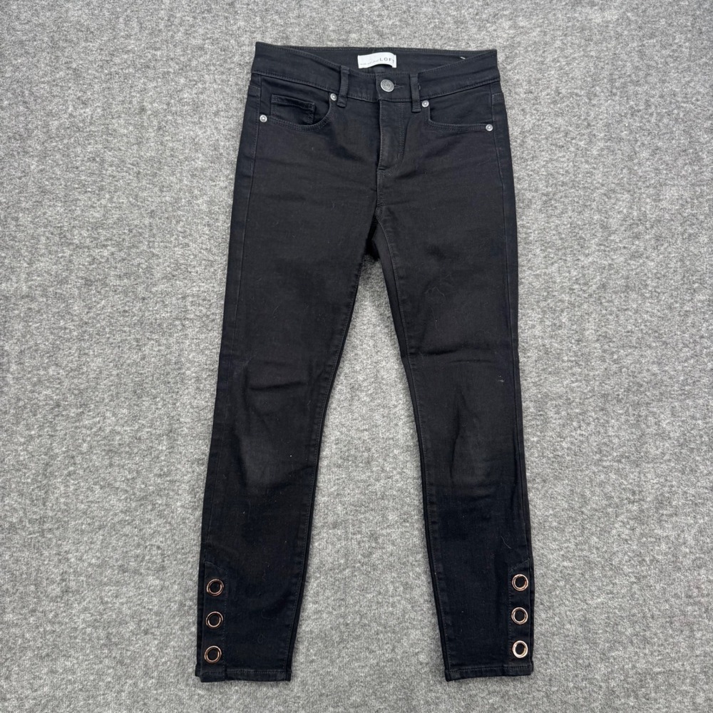 Loft Womens Black Skinny Ankle Jeans Rose Gold Grommet Hem Size 24 Petite Crop